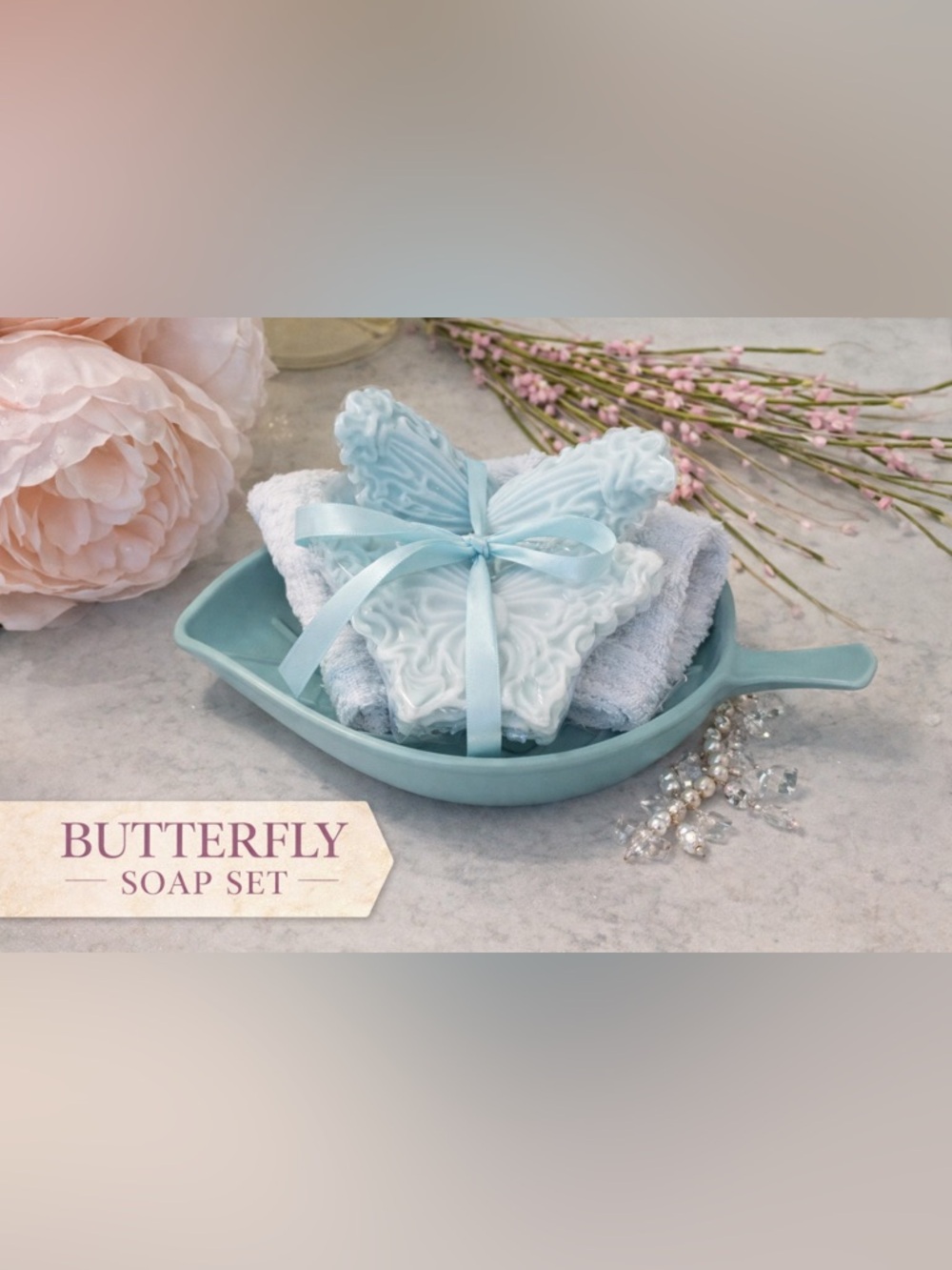 Pastel Blue Butterfly Soap Gift Set